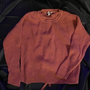 Lucky Brand Dusty Rose Pink Cable Knit Sweater Womens M Back Tie Details